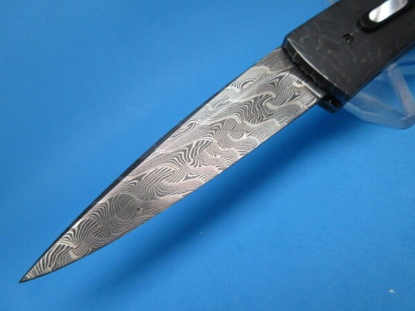 CUSTOM JIM & JOYCE MINNICK DAMASCUS AND PEARL AUTO ART KNIFE