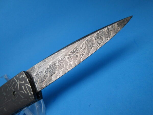 CUSTOM JIM & JOYCE MINNICK DAMASCUS AND PEARL AUTO ART KNIFE