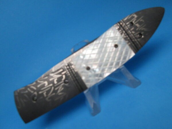CUSTOM JIM & JOYCE MINNICK DAMASCUS AND PEARL AUTO ART KNIFE