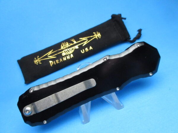 PIRANHA EXCALIBUR BLACK HANDLE STONEWASHED BLADE OTF