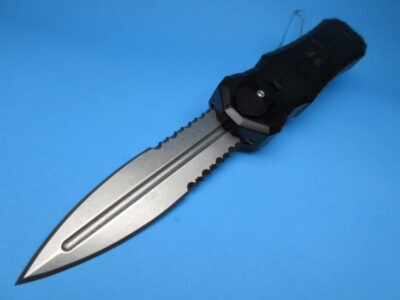 PIRANHA EXCALIBUR BLACK STONEWASHED SERRATED OTF