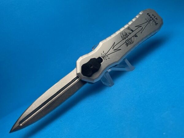 PIRANHA EXCALIBUR STONEWASHED PLAIN EDGE OTF BLACK TRACING