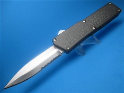 8" Lightning OTF Automatic D/E Serrated SS with Grey Handle & Silver Button (Highest Quality)