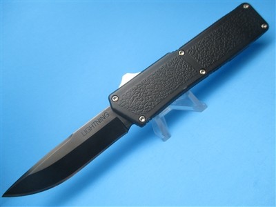 8" Lightning OTF Automatic with Black Handle & S/E Plain Black Blade