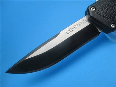 8" Lightning OTF Automatic with Black Handle & S/E Plain Black Blade
