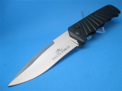 Delta Force Sidewinder Black Handle Silver PE Blade EDC Switchblade