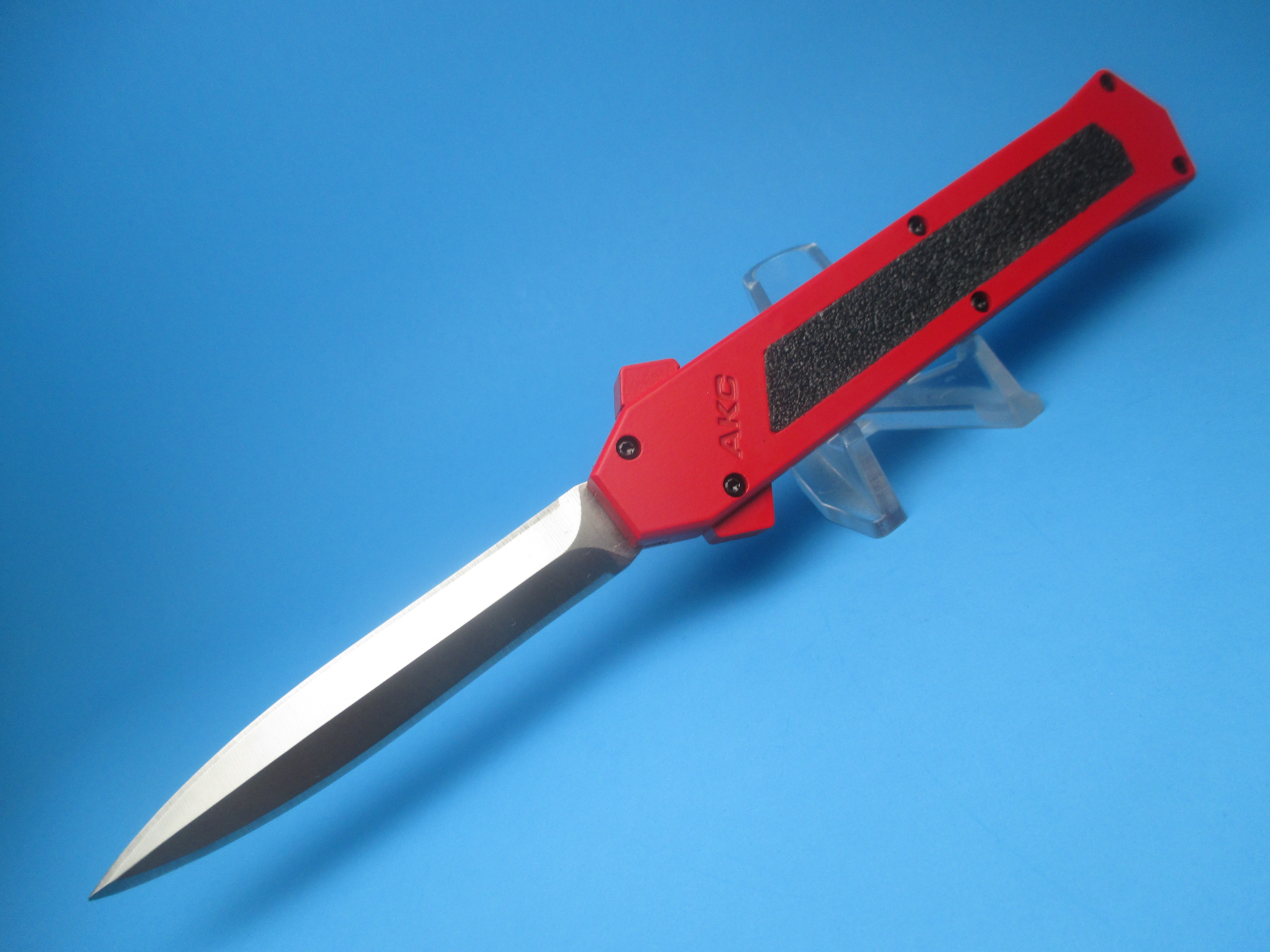 AKC F-16 OTF RED HANDLE W/ DAGGER BLADE