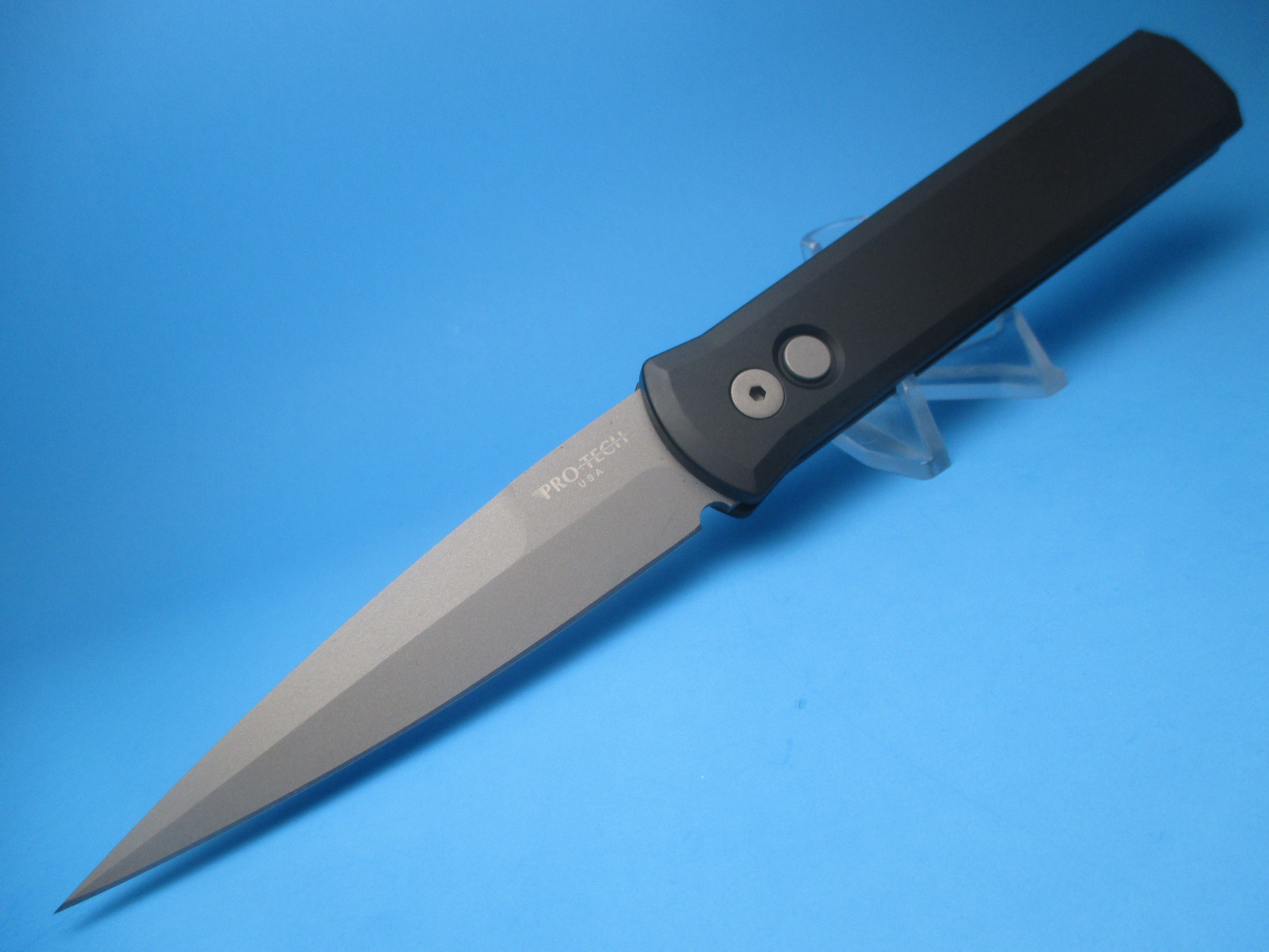 PRO TECH GODFATHER BLACK HANDLE PLAIN BLASTED BLADE 920