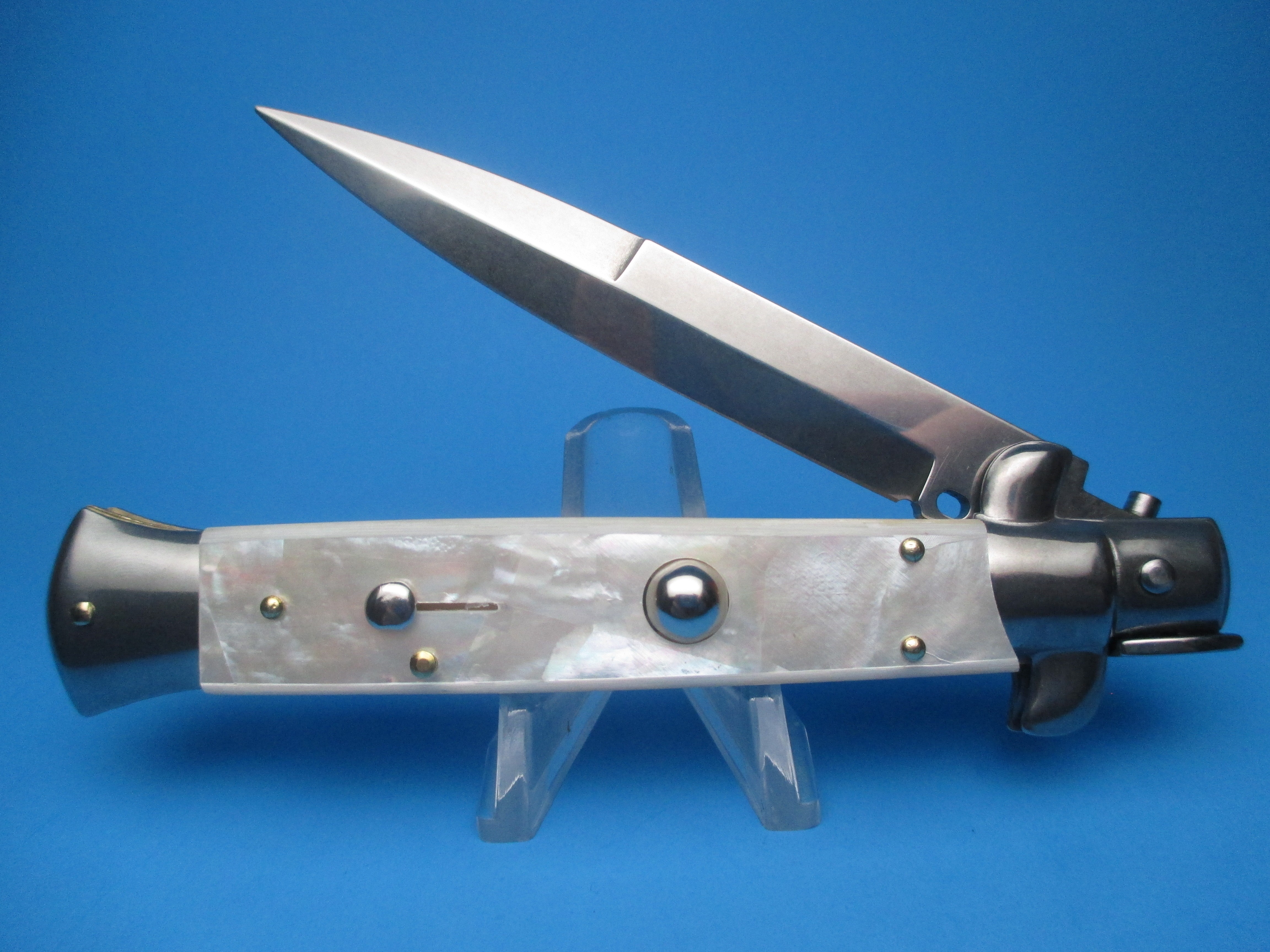Frank Beltrame 9" Real Mother Of Pearl Bayonet Switchblade