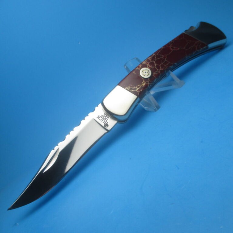 Custom Buck Bloody Jasper & Gold 110 Automatic Conversion Switchblade Knife