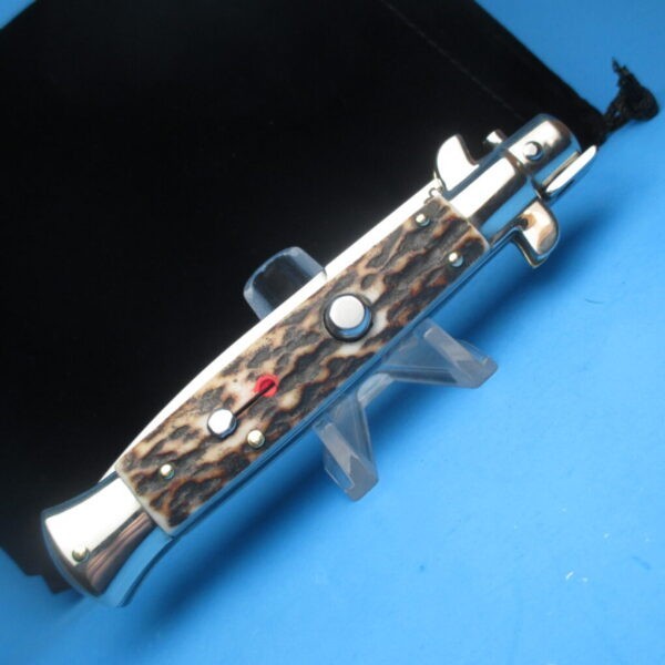 Walt`s 9'' Flat Guard Red Dot Flat Button Half Grind Black Forest Stag Horn Picklock - Image 2