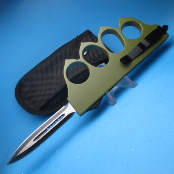 1918 OTF Army Green Knuckle Knife Switchblade - Image 3