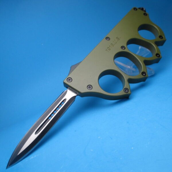 1918 OTF Army Green Knuckle Knife Switchblade - Image 2