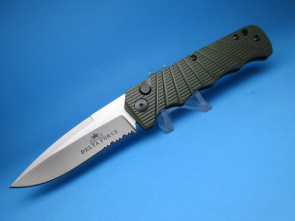 Delta Force Sidewinder Green Handle Silver Serrated Blade EDC Switchblade - Image 5