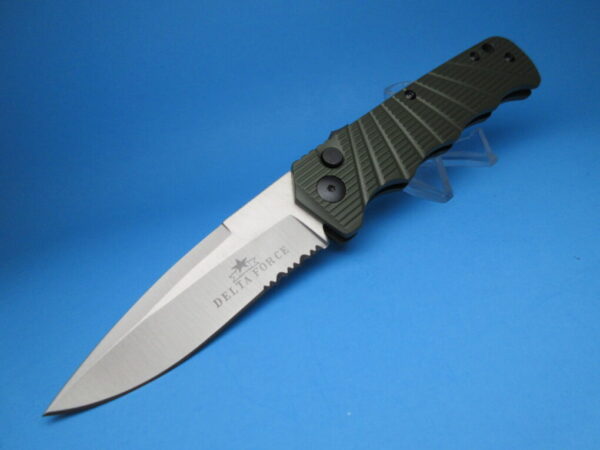 Delta Force Sidewinder Green Handle Silver Serrated Blade EDC Switchblade
