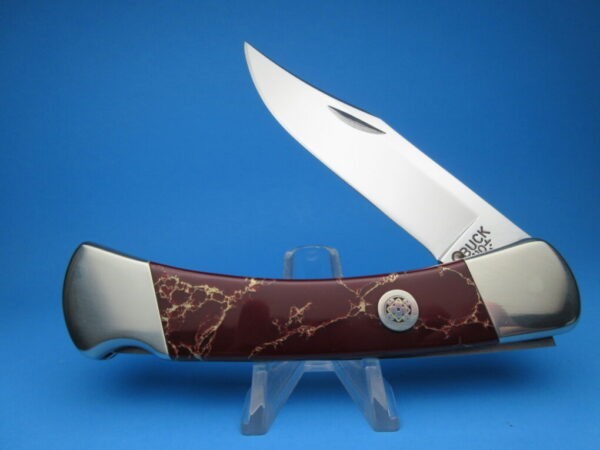 Custom Buck Blood Red Jasper 110 Automatic Conversion Switchblade Knife