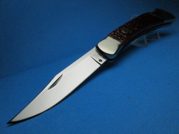 Custom Buck 110 Amber Jigged Bone Automatic Conversion Switchblade Knife