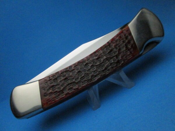 Custom Buck 110 Amber Jigged Bone Automatic Conversion Switchblade Knife