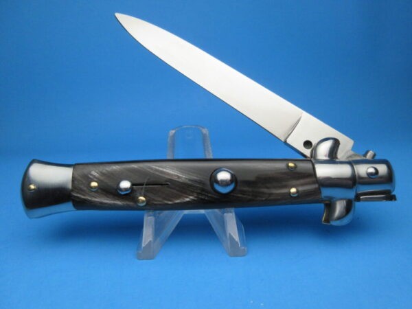 Italian Stiletto 9" Buffalo Horn Flat Grind Switchblade