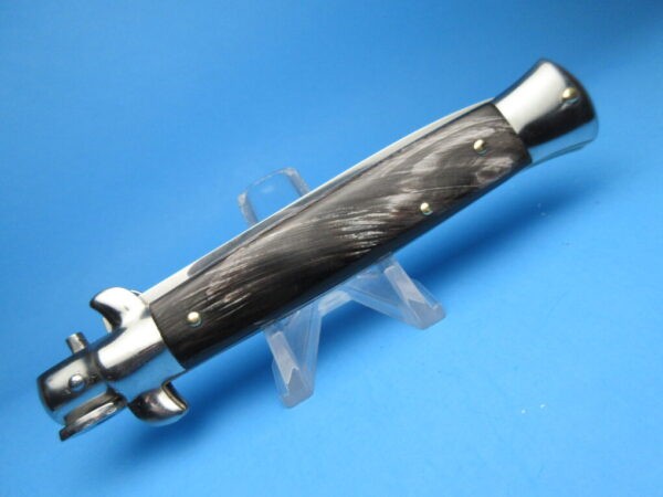 Italian Stiletto 9" Buffalo Horn Flat Grind Switchblade - Image 3