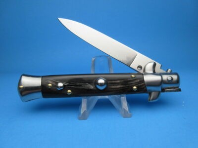 Italian Stiletto 8" Buffalo Horn Flat Grind Switchblade