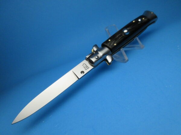 Italian Stiletto 8" Buffalo Horn Flat Grind Switchblade - Image 5