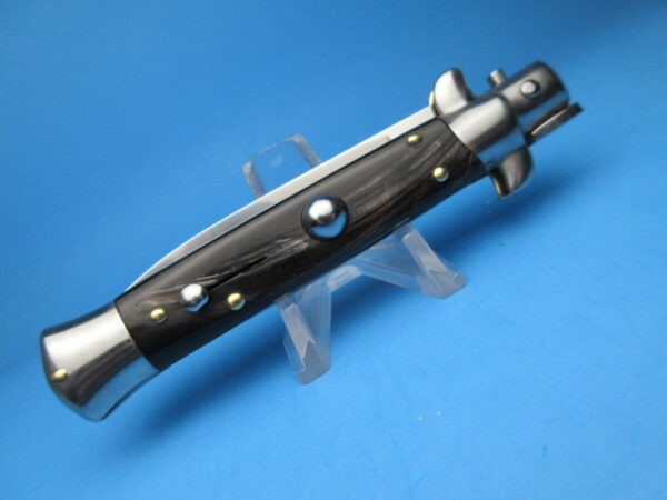 Italian Stiletto 8" Buffalo Horn Flat Grind Switchblade - Image 3