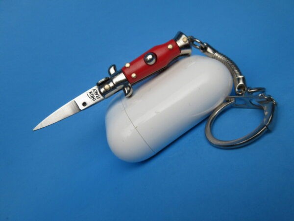 Italian Picklock Keychain 2.75" Flat Grind Switchblade with Red Handle