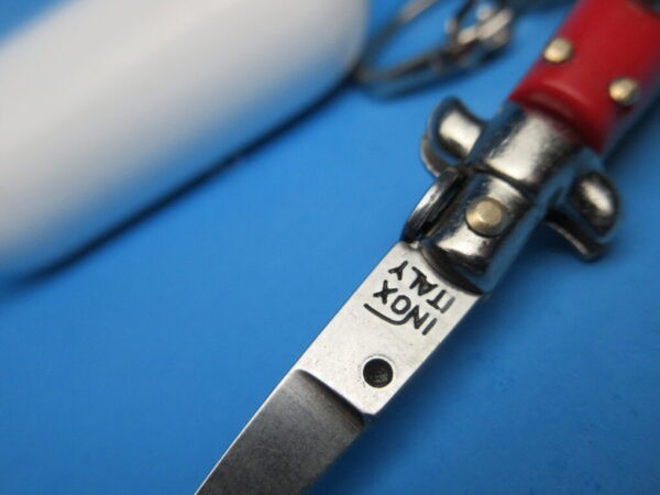 Italian Picklock Keychain 2.75" Flat Grind Switchblade with Red Handle - Image 2