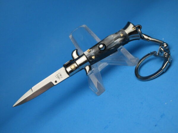 Italian Picklock Keychain 3.9" Bayonet Switchblade with Imit. Buffalo Handle