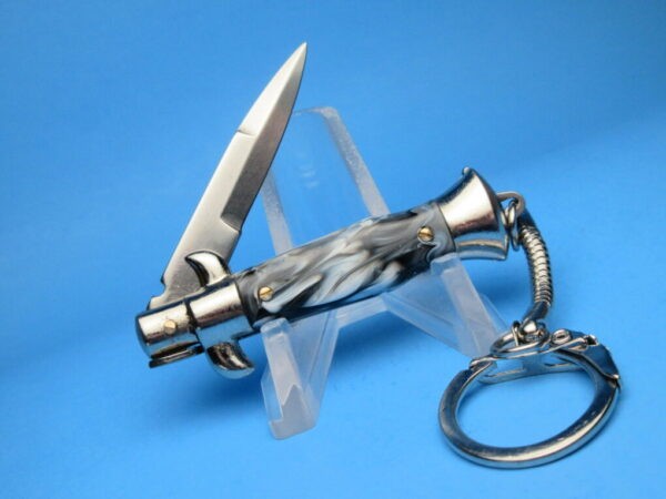 Italian Picklock Keychain 3.9" Bayonet Switchblade with Imit. Buffalo Handle