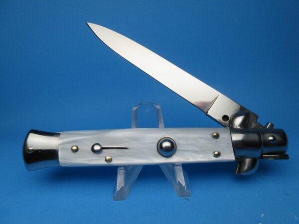Italian Stiletto 9" White Pearlex Flat Grind Switchblade