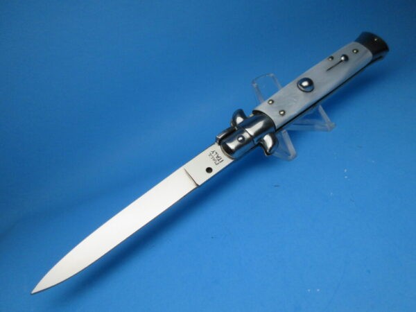 Italian Stiletto 9" White Pearlex Flat Grind Switchblade