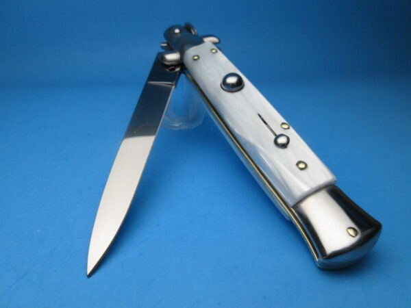 Italian Stiletto 9" White Pearlex Flat Grind Switchblade