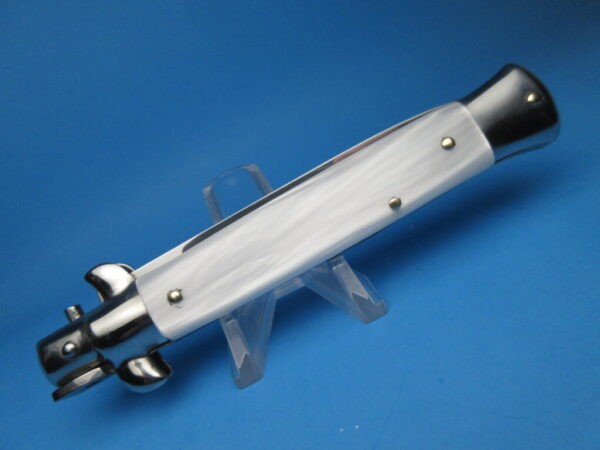 Italian Stiletto 9" White Pearlex Flat Grind Switchblade