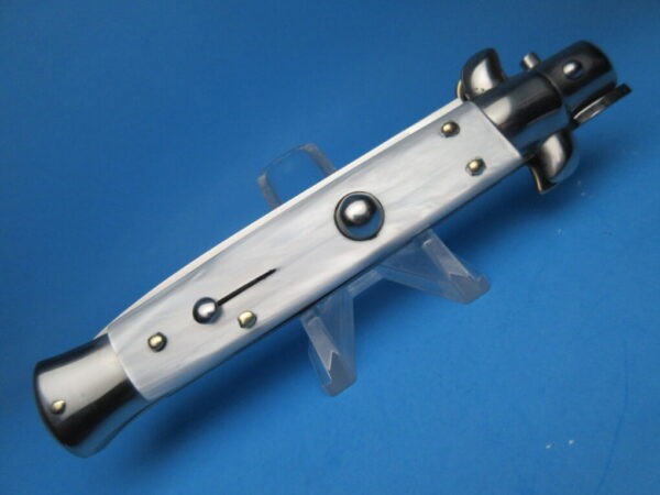 Italian Stiletto 9" White Pearlex Flat Grind Switchblade