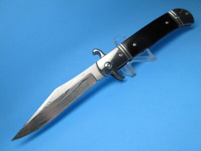 Damascus Ebonywood Czech Bolster Fired Auto Switchblade