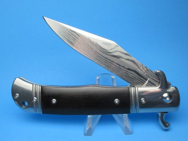 Damascus Ebonywood Czech Bolster Fired Auto Switchblade