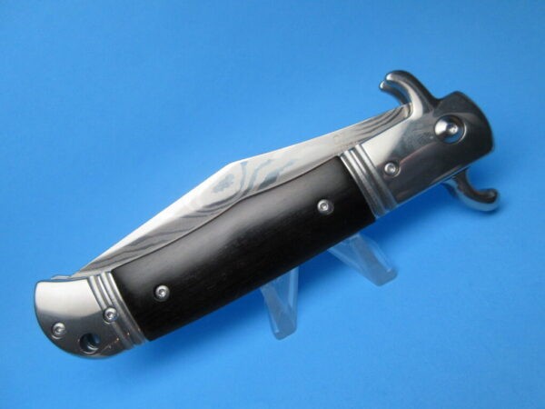 Damascus Ebonywood Czech Bolster Fired Auto Switchblade