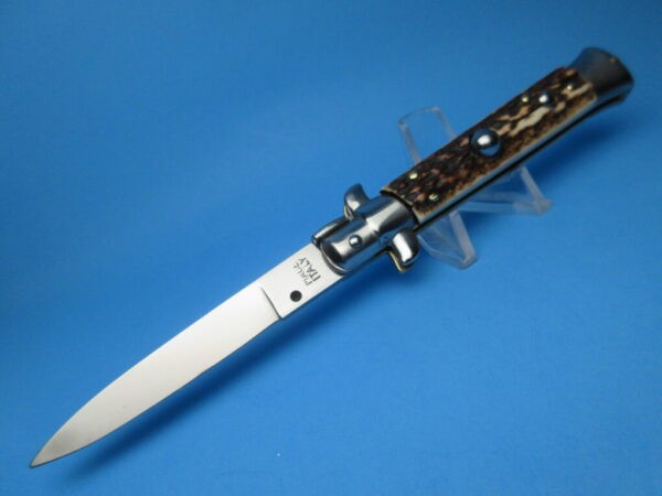 Italian Stiletto 8" Stag Horn Flat Grind Switchblade