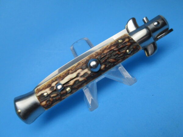 Italian Stiletto 8" Stag Horn Flat Grind Switchblade
