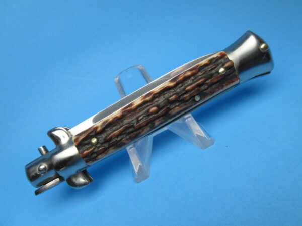 Italian Stiletto 8" Stag Horn Flat Grind Switchblade