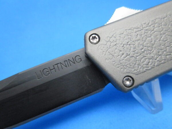 8" Lightning OTF Automatic Plain Edge Tactical with Grey Handle & Silver Button