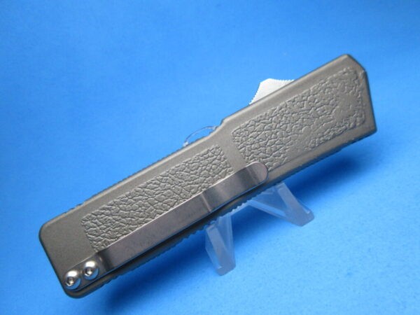 8" Lightning OTF Automatic Plain Edge Tactical with Grey Handle & Silver Button