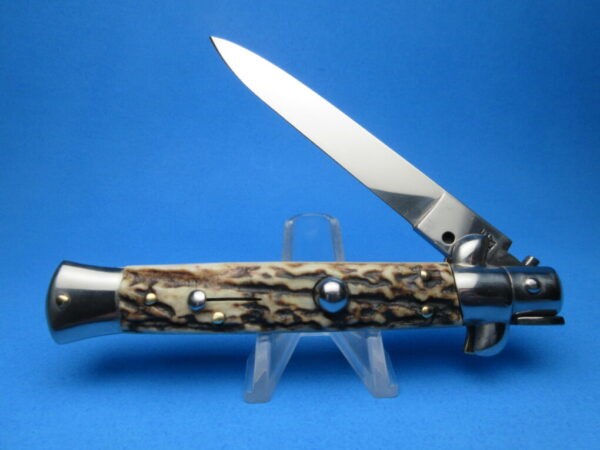 Italian Stiletto 9" Stag Horn Flat Grind Switchblade