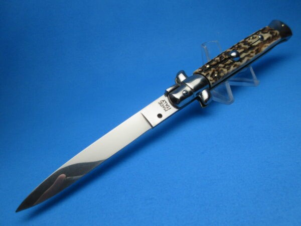 Italian Stiletto 9" Stag Horn Flat Grind Switchblade