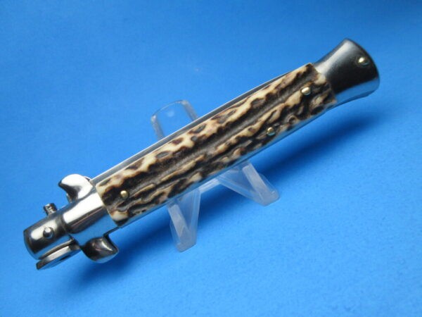 Italian Stiletto 9" Stag Horn Flat Grind Switchblade
