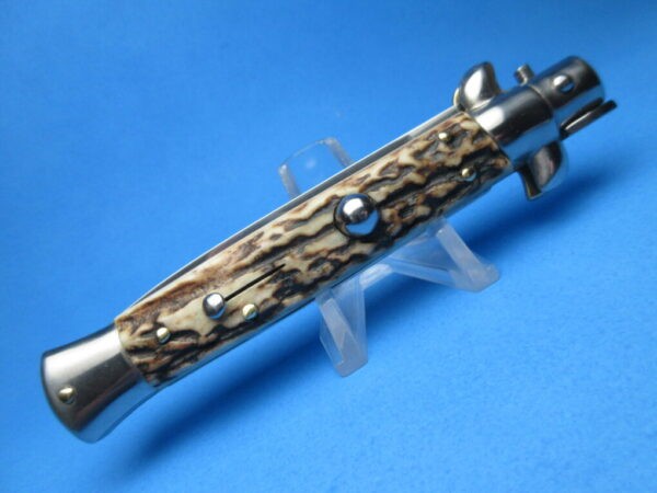 Italian Stiletto 9" Stag Horn Flat Grind Switchblade