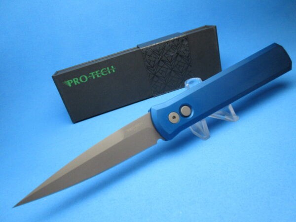 PROTECH GODFATHER BLUE HANDLE PLAIN BLASTED BLADE 920