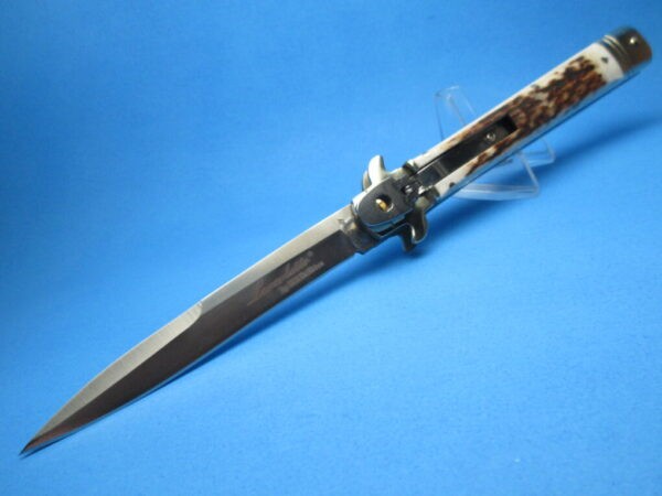 Antler Horn Leverlock Stiletto Switchblade
